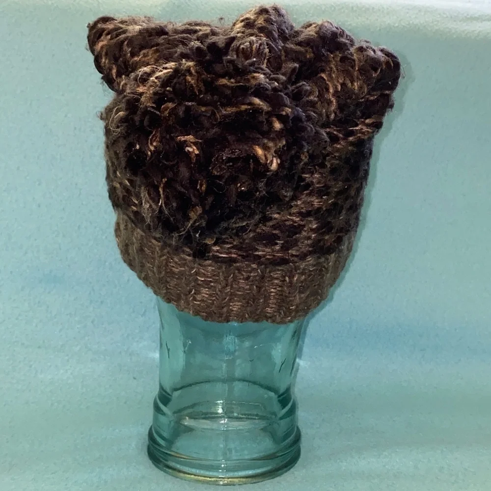 STEVE MADDEN chunky knit pom pom hat beanie dark light browns tan NEW SZ OSFA